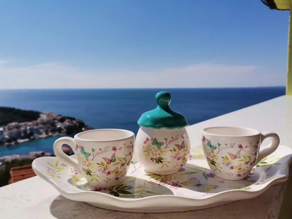 Morning coffee on the terrace, looking towards Primošten